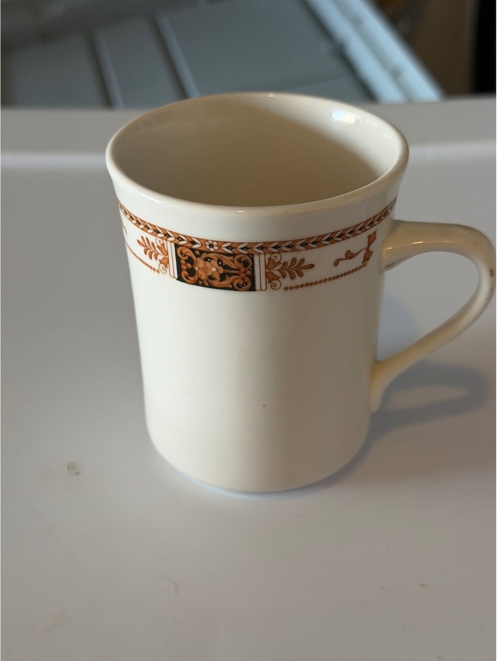 Vintage Syracuse China Syralite Coffee Mug with Gold and Brown Decorative Trim